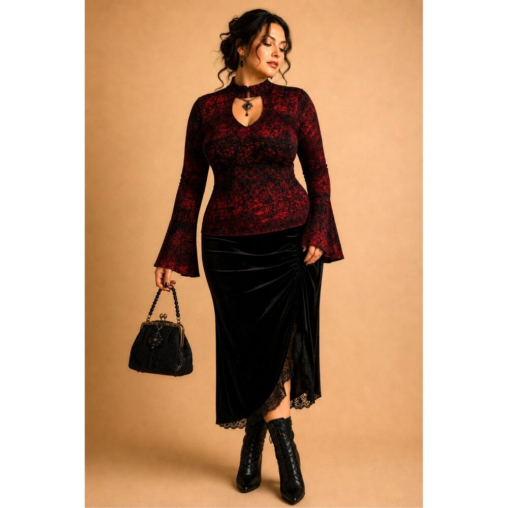 Black Red Floral Choker Top Gothic Dark Romantic Y2K Large NWT